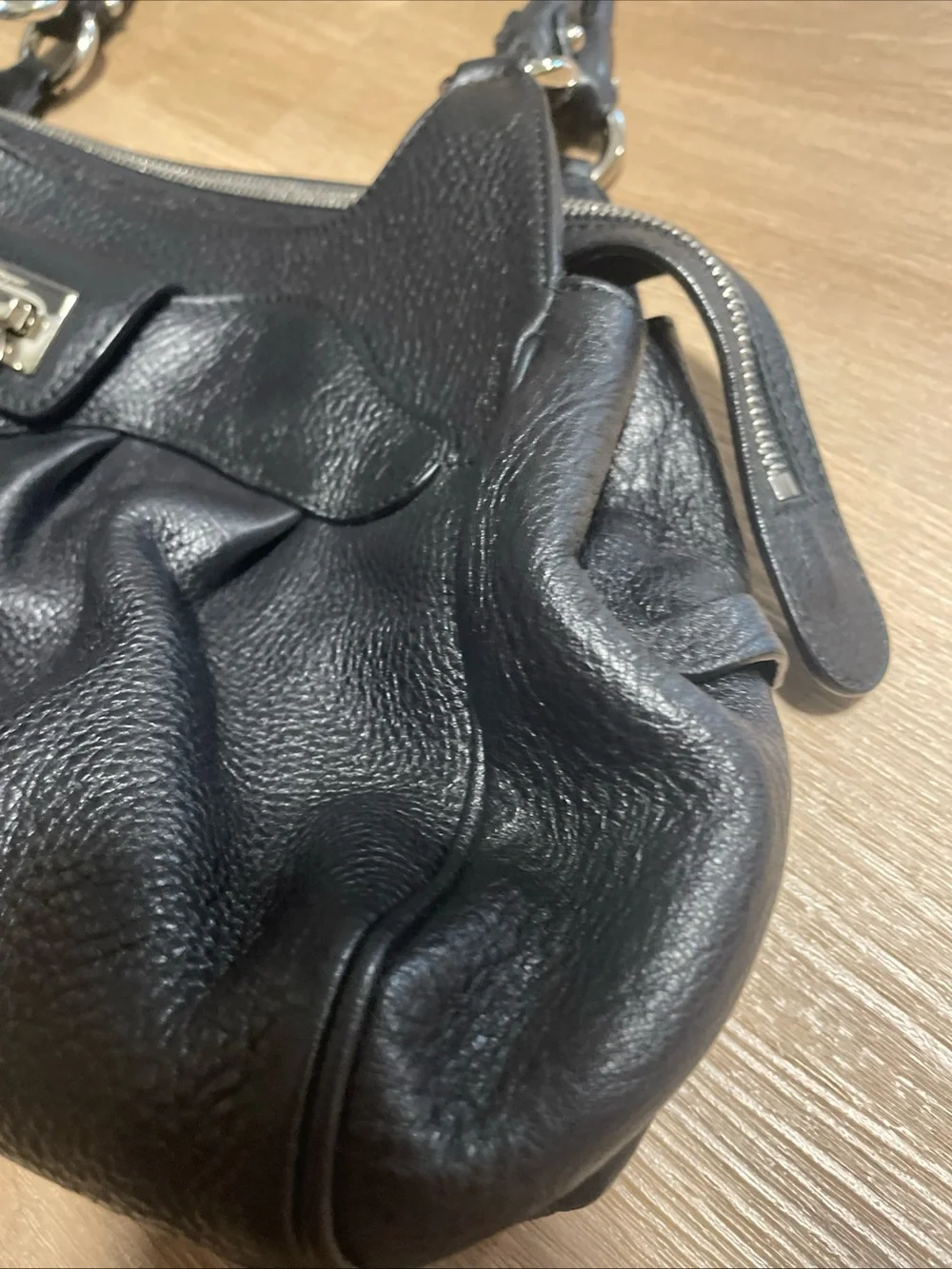 Salvatore Ferragamo Gancini Pebbled Leather Black Top Handle Handbag Authentic